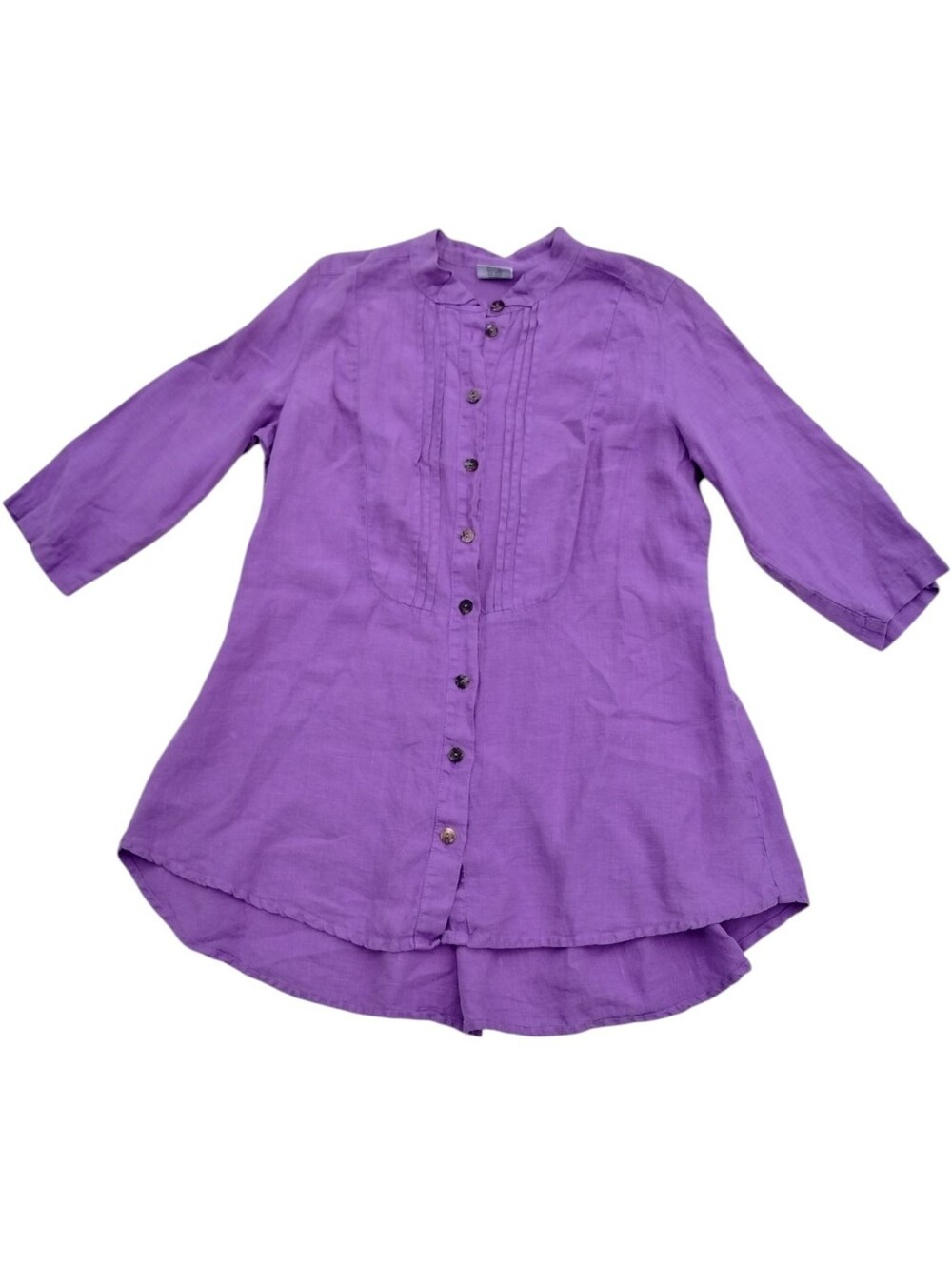 Vintage Click 100% Linen Purple Tunic Women's Size Medium Buttons Natural Fiber